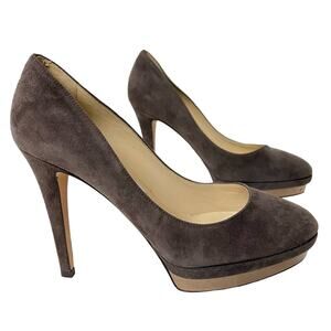 Jimmy Choo Talent Platform Heels Closed Toe Bronze Suede Grey Brown 38.5 $695